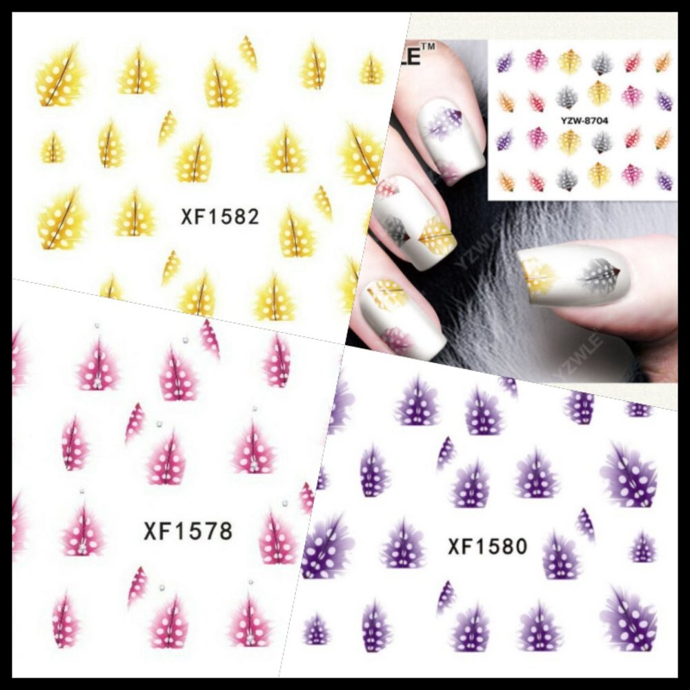 4 Sheets of Feather Water Decal Nail Art